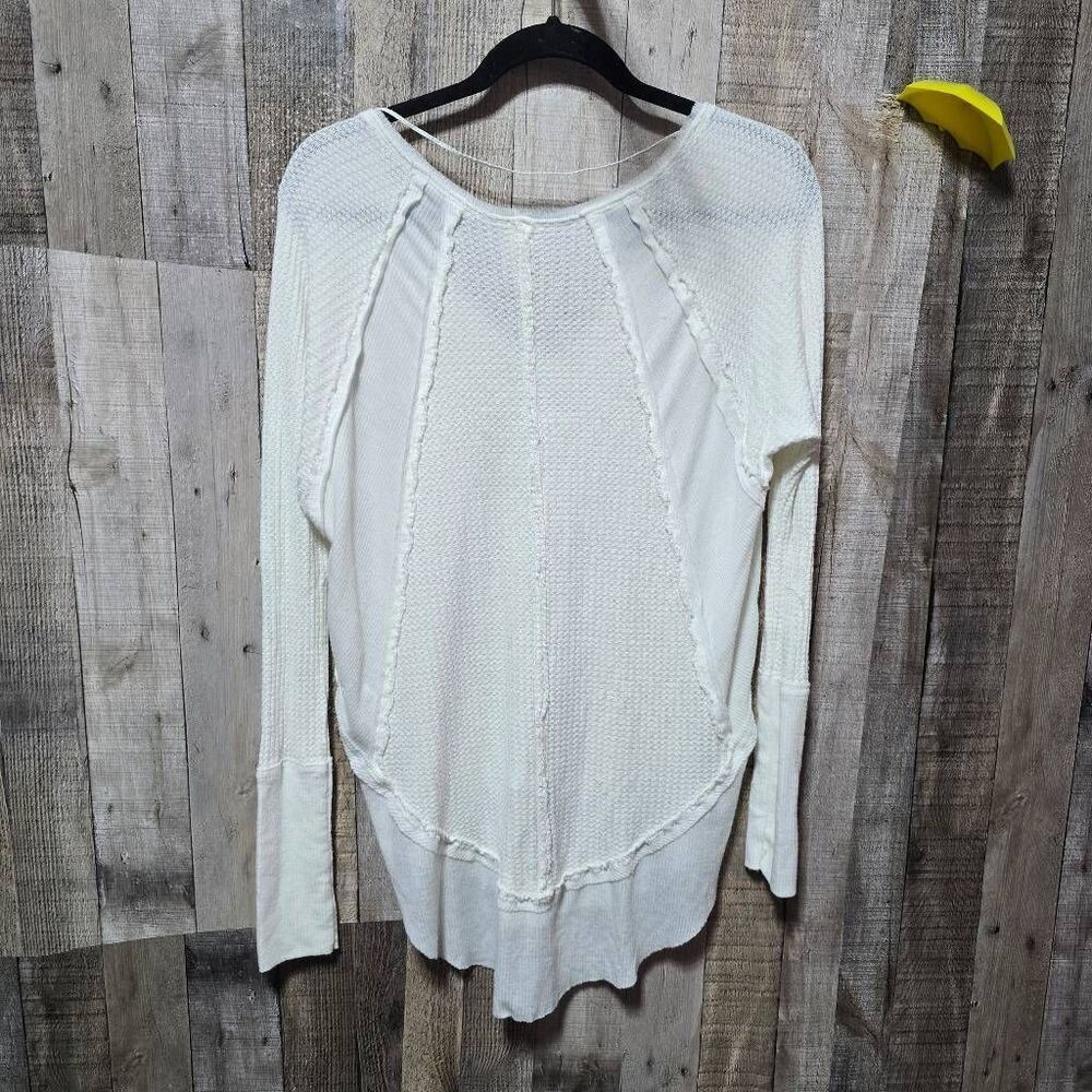 We The Free People Catalina White Waffle Knit Thermal Top Small Vanilla Basic - Picture 3 of 5